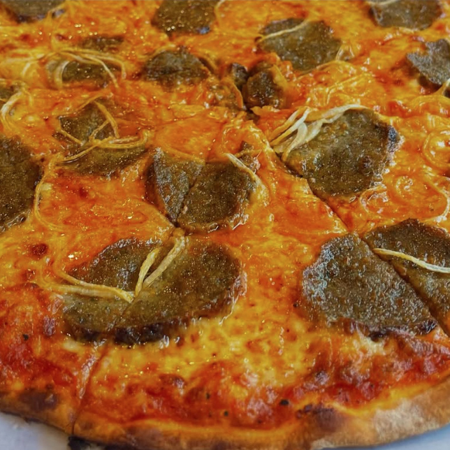 close up on pizza